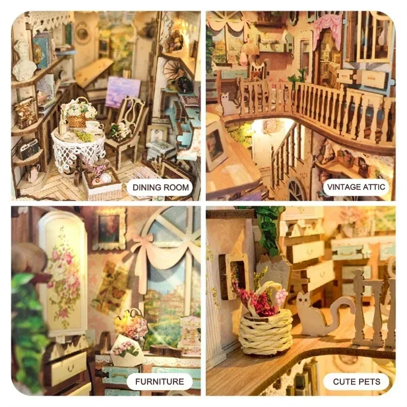 Diy Wooden Book Nook Kit Shelf Insert - Märchenstadt Bücherregal Waldhaus DIY Holz Buchecke