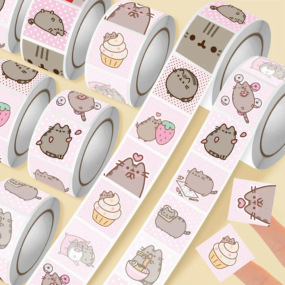 Books - Hou 500 Stück Pusheen Cartoon-Katzen-Rollaufkleber, wasserfeste